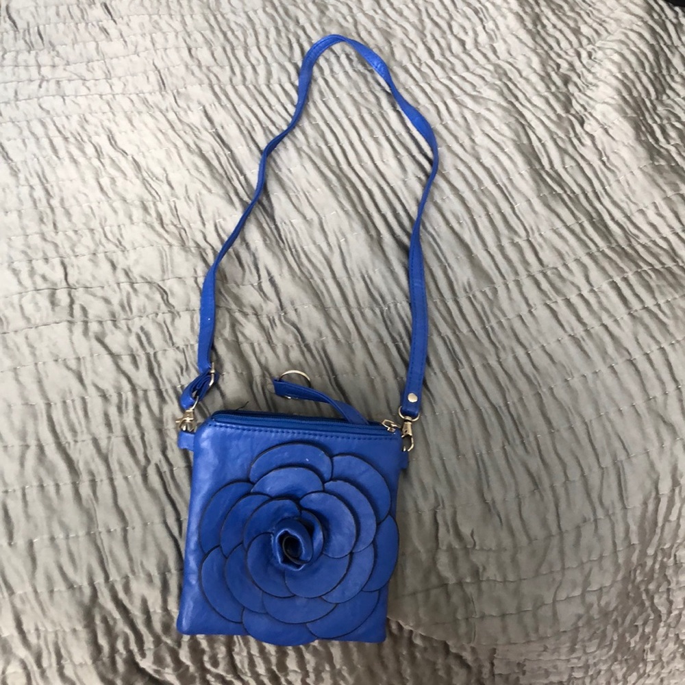 Blue Crossbody Bag with Rosette Detail